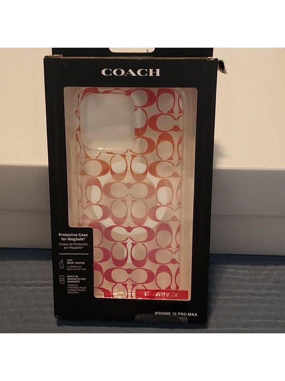 Coach Signature C Pink Ombre Glitter MagSafe IPHONE 15 PRO MAX